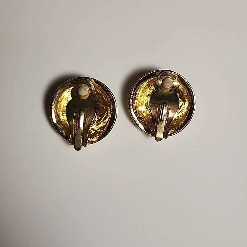 Goldtone faux diamond round dome vintage clip on earrings